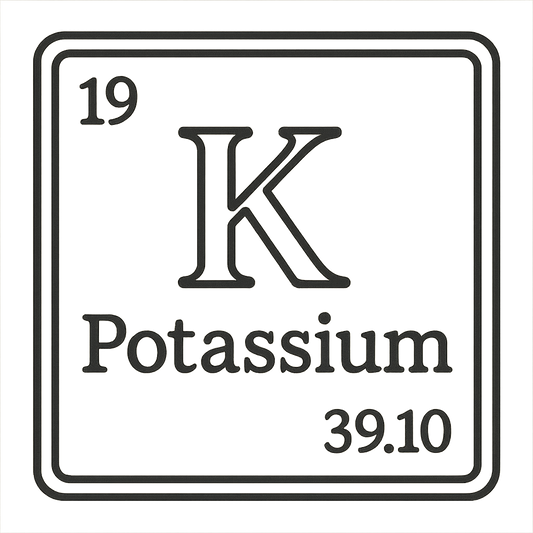 A line art, nostalgic graphic of potassium's entry on the periodic table, use a dark color for the lines and text – a t-shirt design