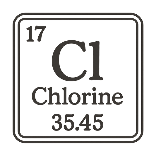 A line art, nostalgic graphic of chlorine's entry on the periodic table, use a dark color for the lines and text – a t-shirt design