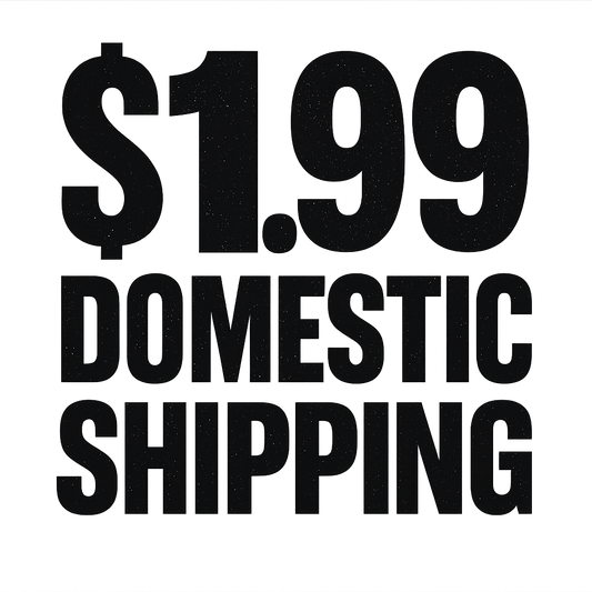 A typographic, bold graphic of 'a typographic, bold graphic of just the words $1.99 domestic shipping tastefully rendered in typographical treatment – a t-shirt design