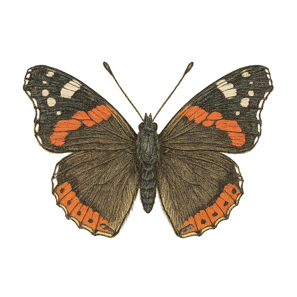 A hand-drawn, tranquil graphic of red admiral butterfly – a t-shirt design