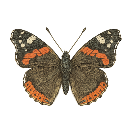 A hand-drawn, tranquil graphic of red admiral butterfly – a t-shirt design