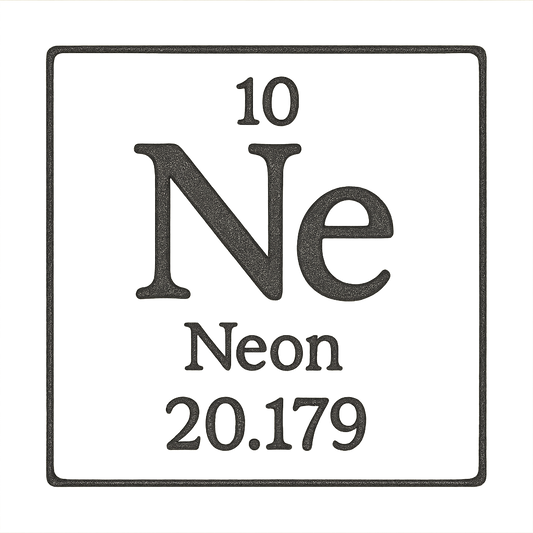 A line art, nostalgic graphic of neon's entry on the periodic table, use a dark color for the lines and text – a t-shirt design