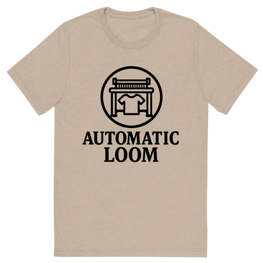 Front view of a Premium Tri-Blend Crew Neck T-Shirt in Tan showing 'A from the mind of graphic of an abstract concept'