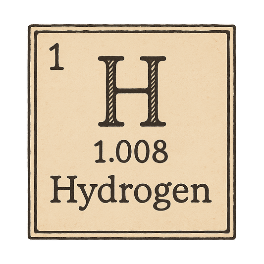 A line art, nostalgic graphic of hydrogen's entry on the periodic table, use a dark color for the lines and text – a t-shirt design