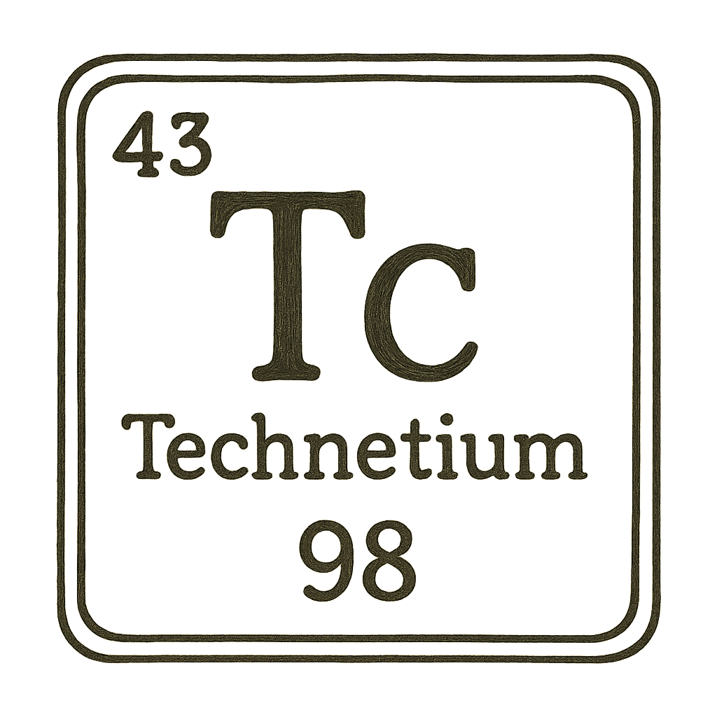 A line art, nostalgic graphic of technetium's entry on the periodic table, use a dark color for the lines and text – a t-shirt design