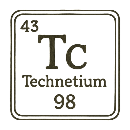 A line art, nostalgic graphic of technetium's entry on the periodic table, use a dark color for the lines and text – a t-shirt design