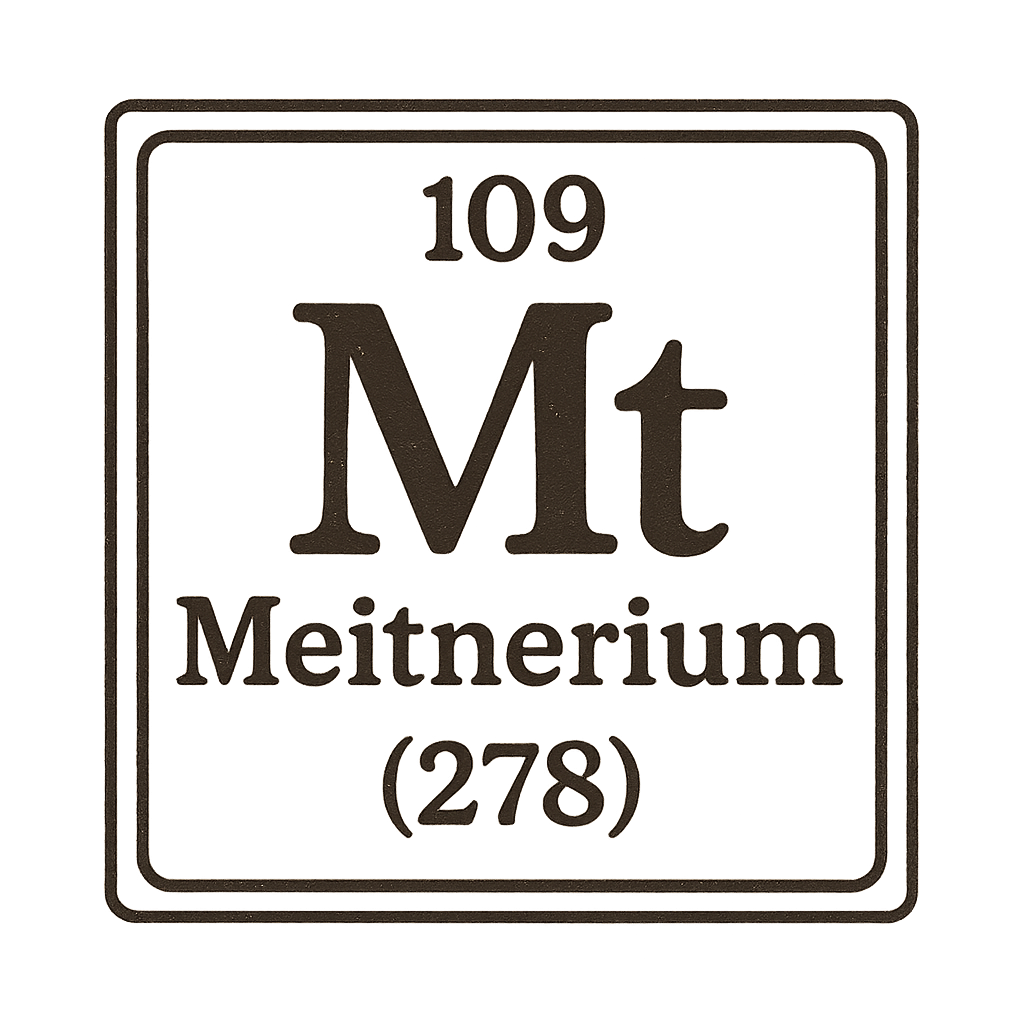 A line art, nostalgic graphic of meitnerium's entry on the periodic table, use a dark color for the lines and text – a t-shirt design