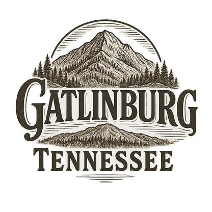 A typographic, nostalgic graphic of a typographic illustration of the words 'gatlinburg, tennessee' with a vintage line art drawing of ober mountain – a t-shirt design