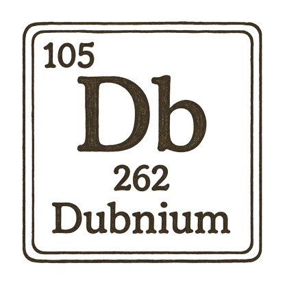 A line art, nostalgic graphic of dubnium's entry on the periodic table, use a dark color for the lines and text – a t-shirt design