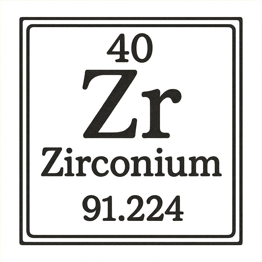 A line art, nostalgic graphic of zirconium's entry on the periodic table, use a dark color for the lines and text – a t-shirt design