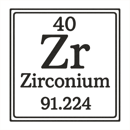 A line art, nostalgic graphic of zirconium's entry on the periodic table, use a dark color for the lines and text – a t-shirt design