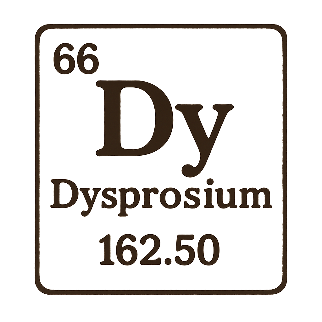 A line art, nostalgic graphic of dysprosium's entry on the periodic table, use a dark color for the lines and text – a t-shirt design