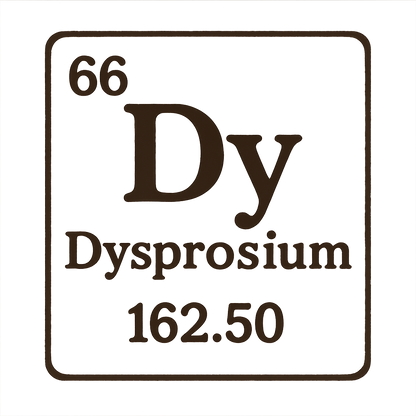 A line art, nostalgic graphic of dysprosium's entry on the periodic table, use a dark color for the lines and text – a t-shirt design