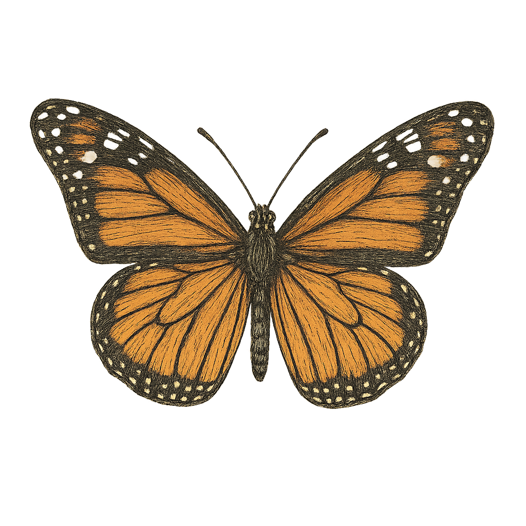 A hand-drawn, tranquil graphic of monarch butterfly – a t-shirt design