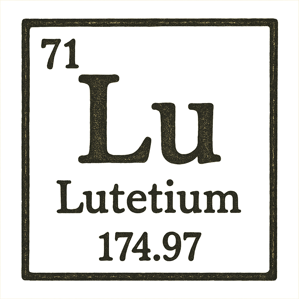 A line art, nostalgic graphic of lutetium's entry on the periodic table, use a dark color for the lines and text – a t-shirt design