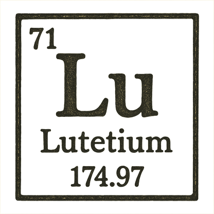A line art, nostalgic graphic of lutetium's entry on the periodic table, use a dark color for the lines and text – a t-shirt design