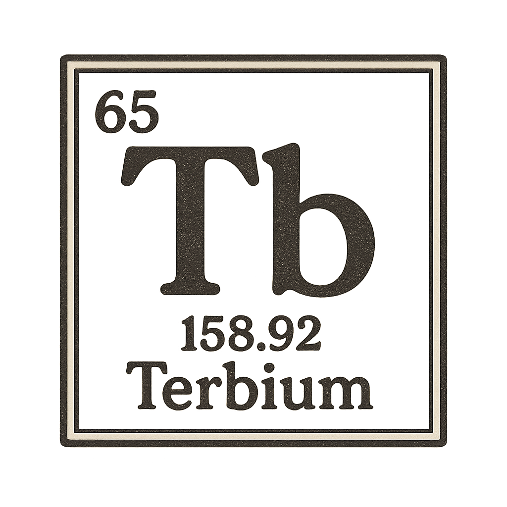 A line art, nostalgic graphic of terbium's entry on the periodic table, use a dark color for the lines and text – a t-shirt design