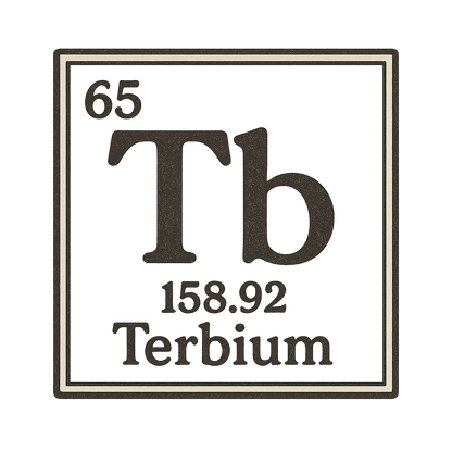 A line art, nostalgic graphic of terbium's entry on the periodic table, use a dark color for the lines and text – a t-shirt design