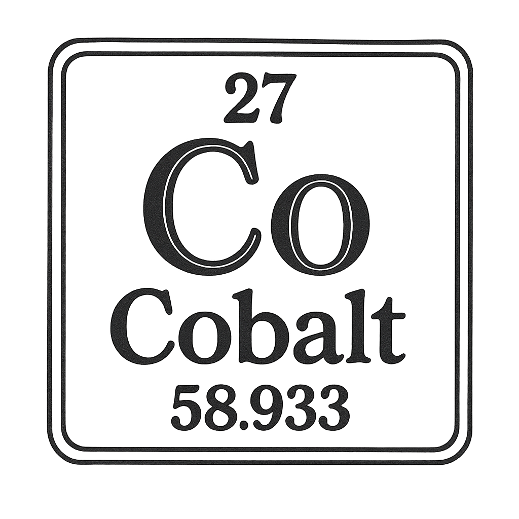 A line art, nostalgic graphic of cobalt's entry on the periodic table, use a dark color for the lines and text – a t-shirt design