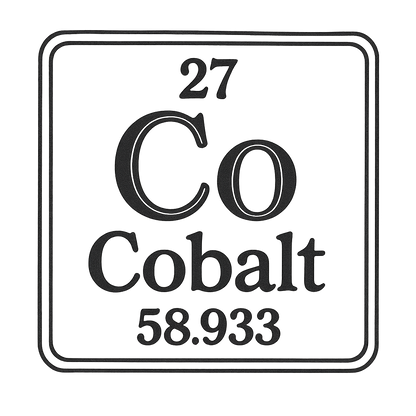 A line art, nostalgic graphic of cobalt's entry on the periodic table, use a dark color for the lines and text – a t-shirt design