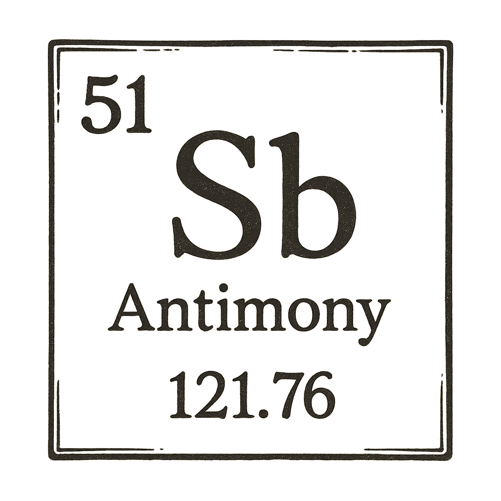 A line art, nostalgic graphic of antimony's entry on the periodic table, use a dark color for the lines and text – a t-shirt design