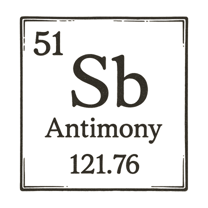 A line art, nostalgic graphic of antimony's entry on the periodic table, use a dark color for the lines and text – a t-shirt design