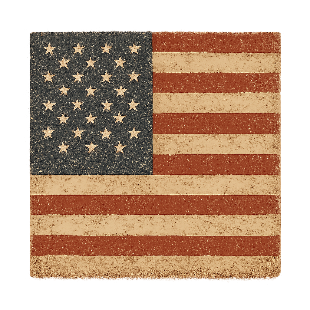 A retro, rustic graphic of a stylized version of the american flag – a t-shirt design