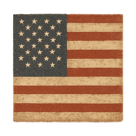 A retro, rustic graphic of a stylized version of the american flag – a t-shirt design
