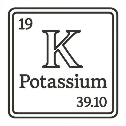 A line art, nostalgic graphic of potassium's entry on the periodic table, use a dark color for the lines and text – a t-shirt design
