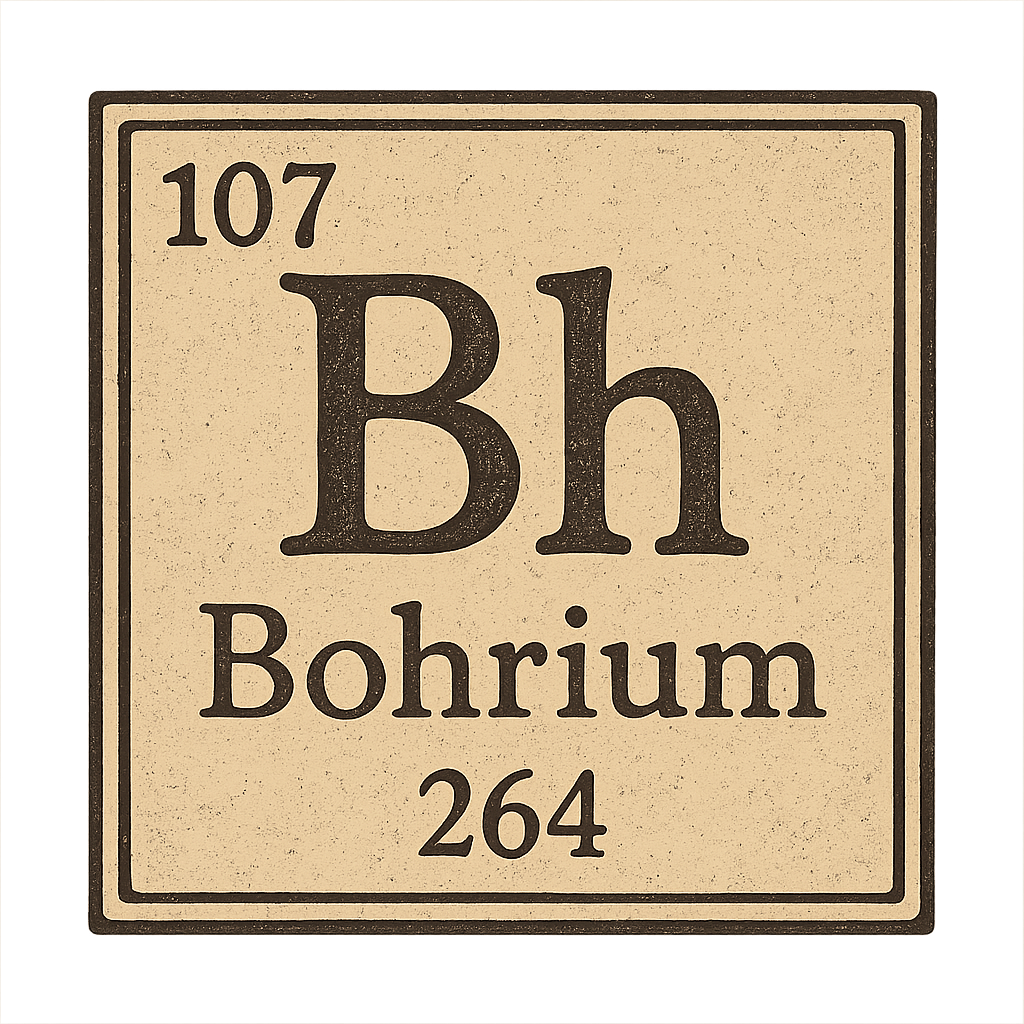 A line art, nostalgic graphic of bohrium's entry on the periodic table, use a dark color for the lines and text – a t-shirt design