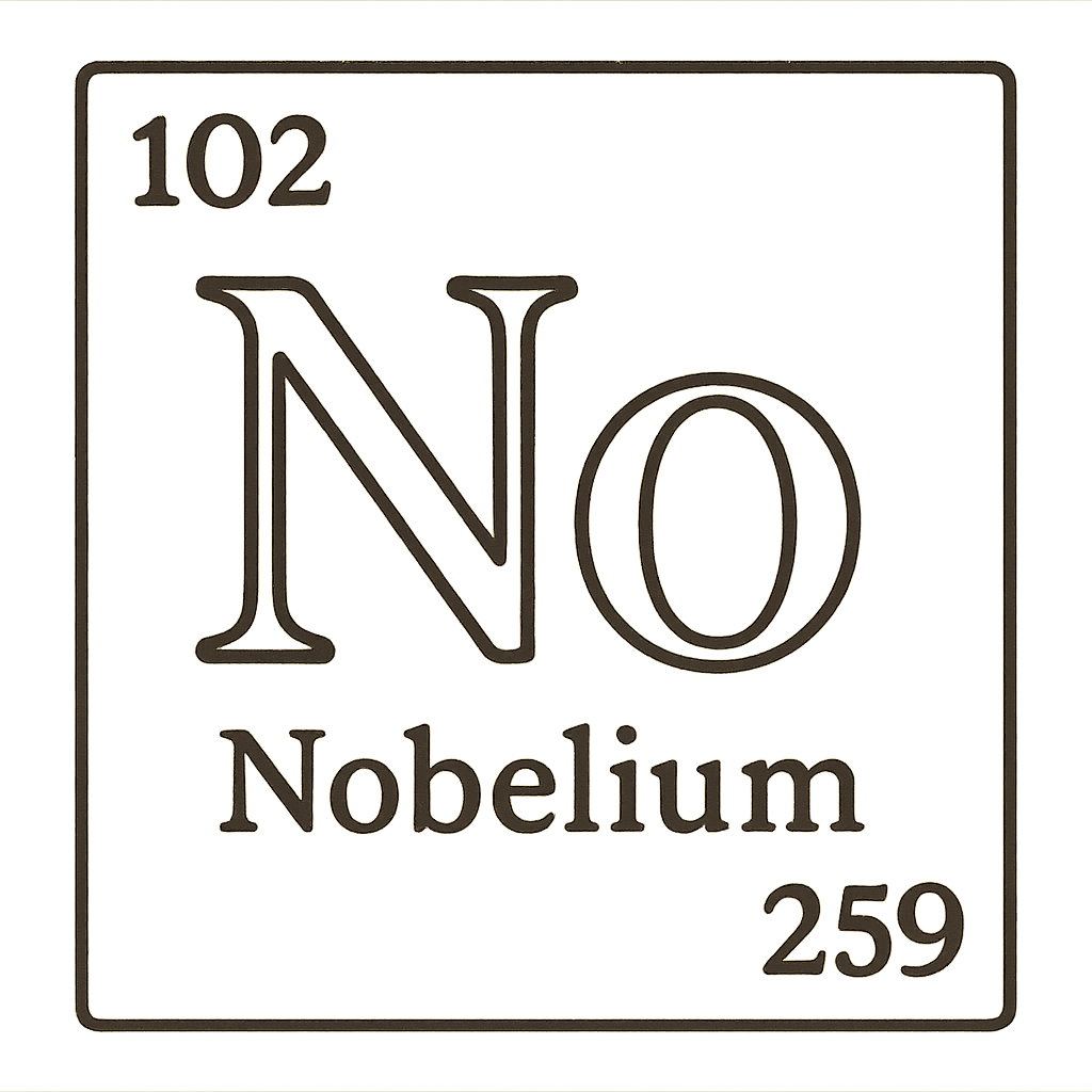 A line art, nostalgic graphic of nobelium's entry on the periodic table, use a dark color for the lines and text – a t-shirt design