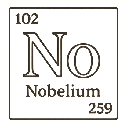 A line art, nostalgic graphic of nobelium's entry on the periodic table, use a dark color for the lines and text – a t-shirt design
