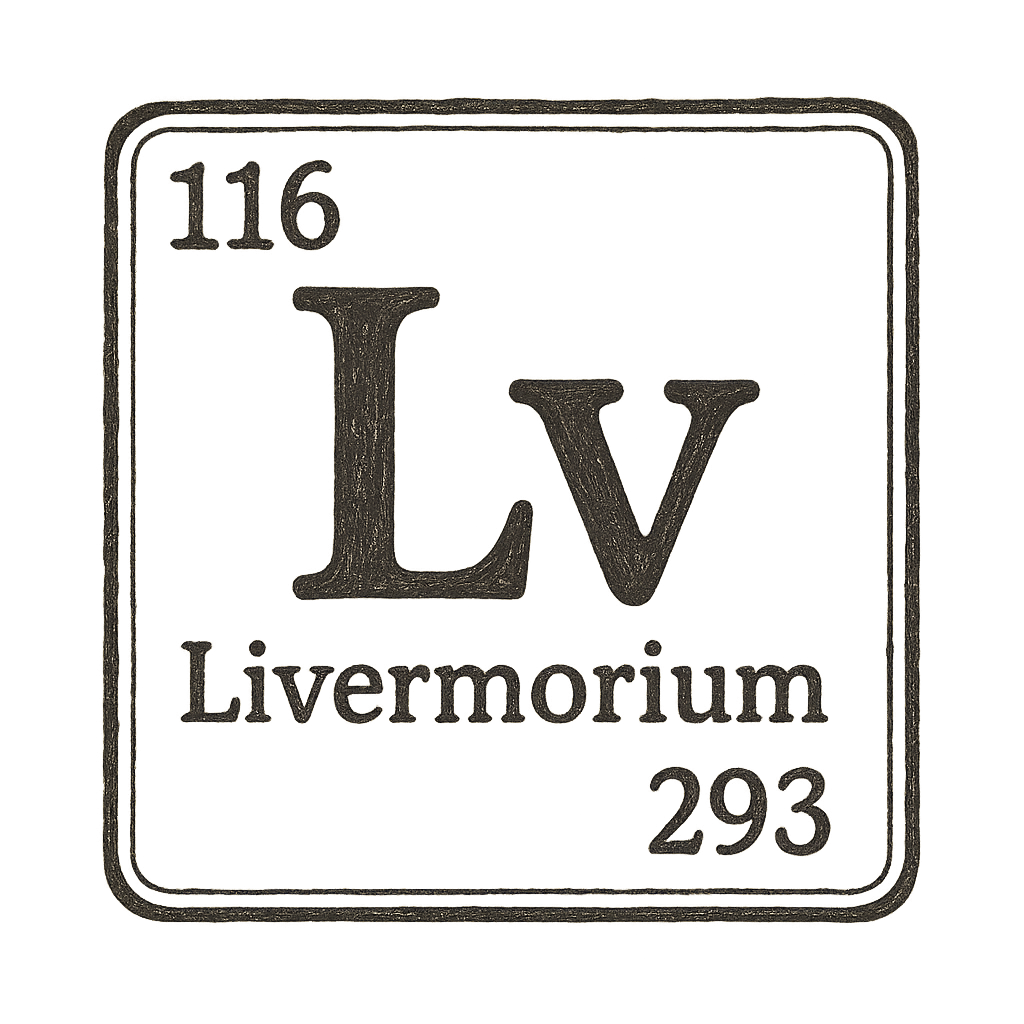 A line art, nostalgic graphic of livermorium's entry on the periodic table, use a dark color for the lines and text – a t-shirt design