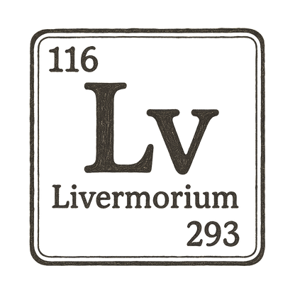 A line art, nostalgic graphic of livermorium's entry on the periodic table, use a dark color for the lines and text – a t-shirt design