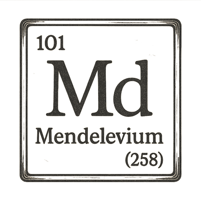 A line art, nostalgic graphic of mendelevium's entry on the periodic table, use a dark color for the lines and text – a t-shirt design