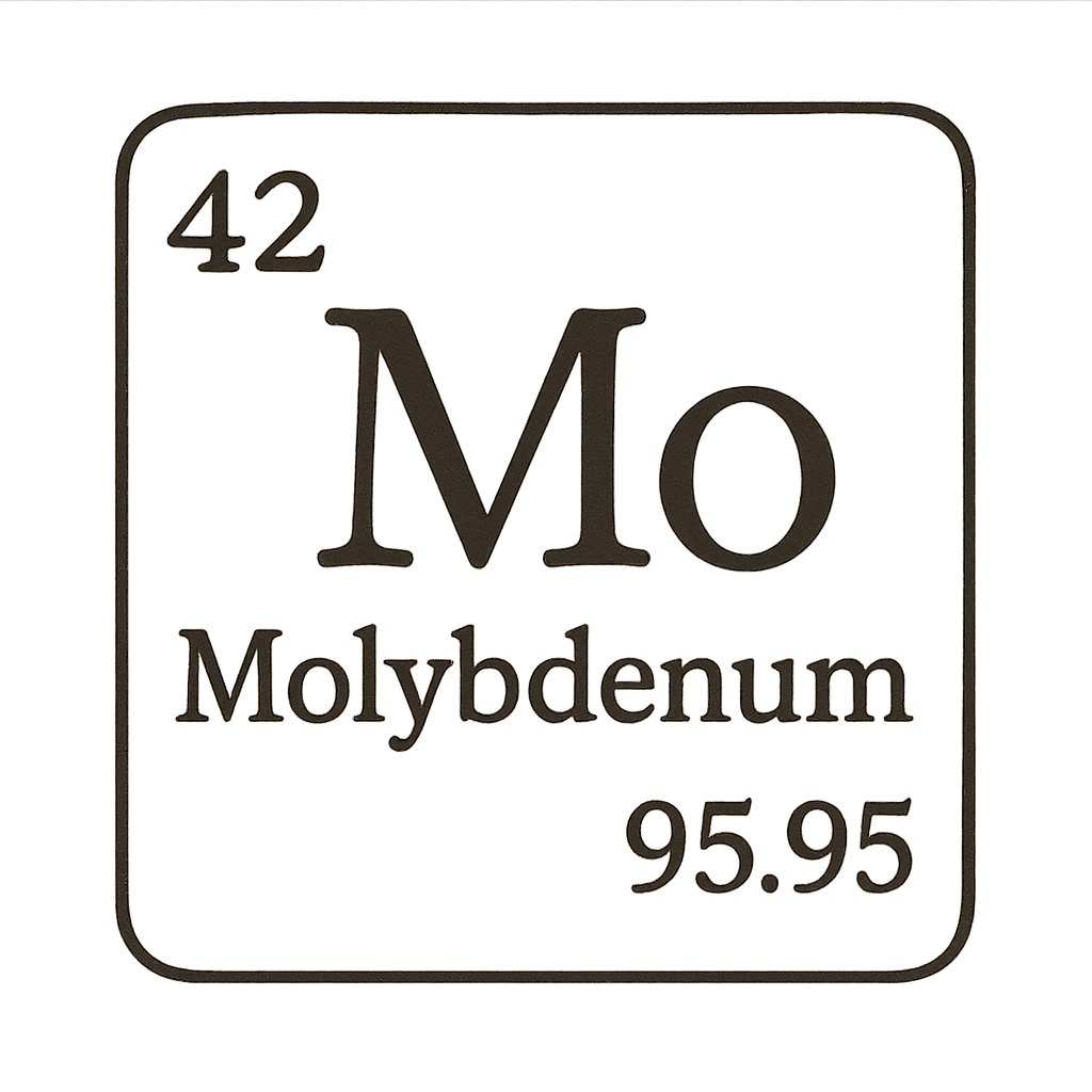 A line art, nostalgic graphic of molybdenum's entry on the periodic table, use a dark color for the lines and text – a t-shirt design