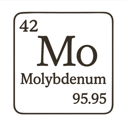 A line art, nostalgic graphic of molybdenum's entry on the periodic table, use a dark color for the lines and text – a t-shirt design