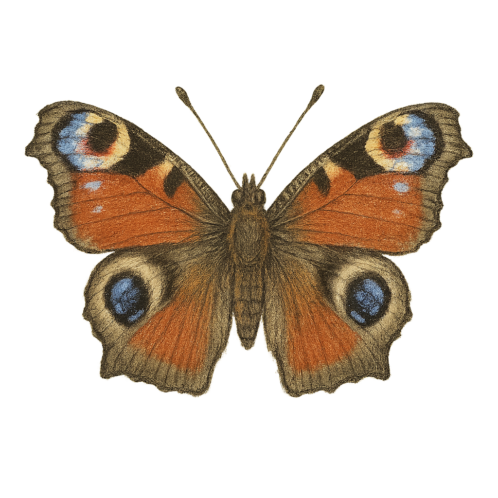 A hand-drawn, tranquil graphic of peacock butterfly – a t-shirt design