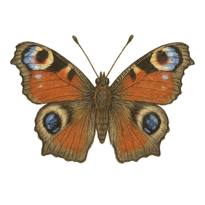 A hand-drawn, tranquil graphic of peacock butterfly – a t-shirt design