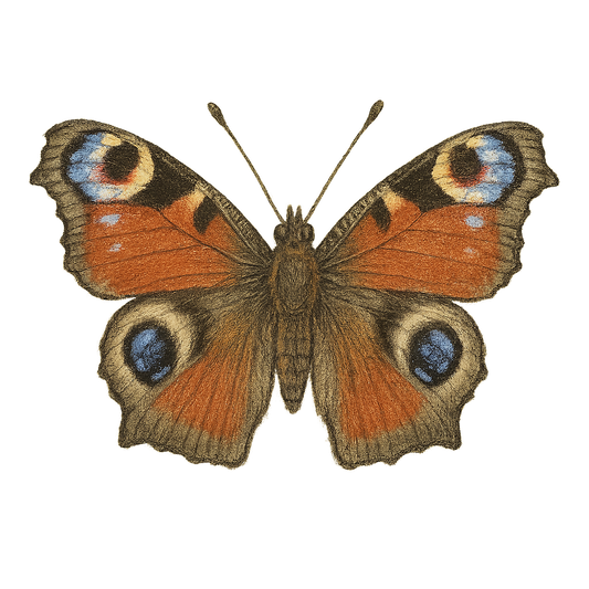 A hand-drawn, tranquil graphic of peacock butterfly – a t-shirt design