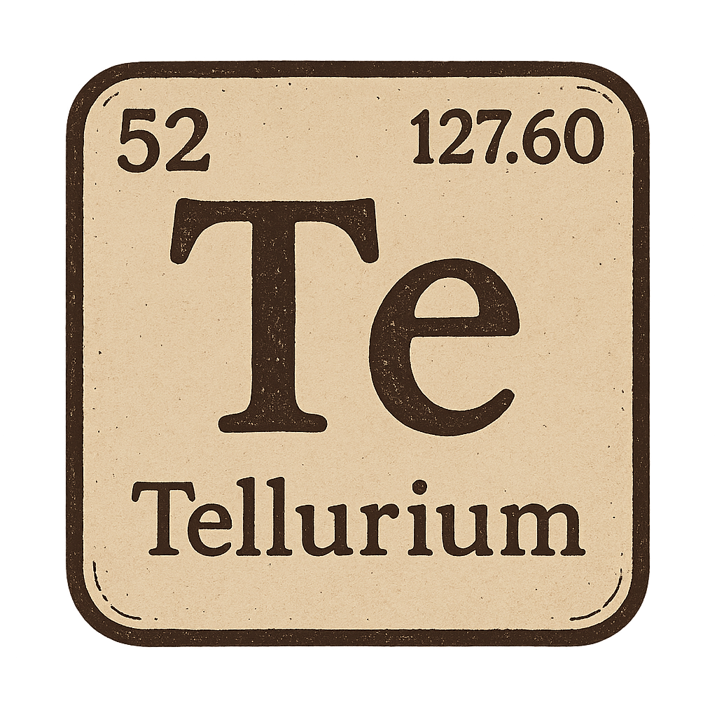 A line art, nostalgic graphic of tellurium's entry on the periodic table, use a dark color for the lines and text – a t-shirt design