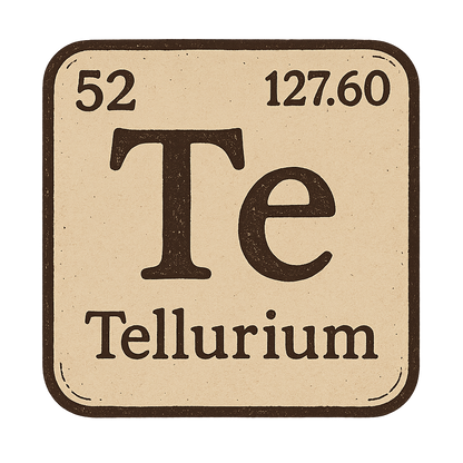 A line art, nostalgic graphic of tellurium's entry on the periodic table, use a dark color for the lines and text – a t-shirt design