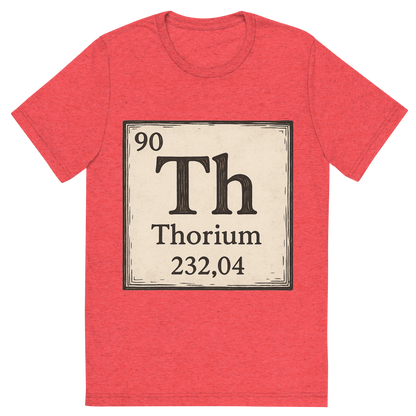Front view of a Premium Tri-Blend Crew Neck T-Shirt in Red showing 'A line art, nostalgic graphic of thorium's entry on the periodic table, use a dark color for the lines and text'