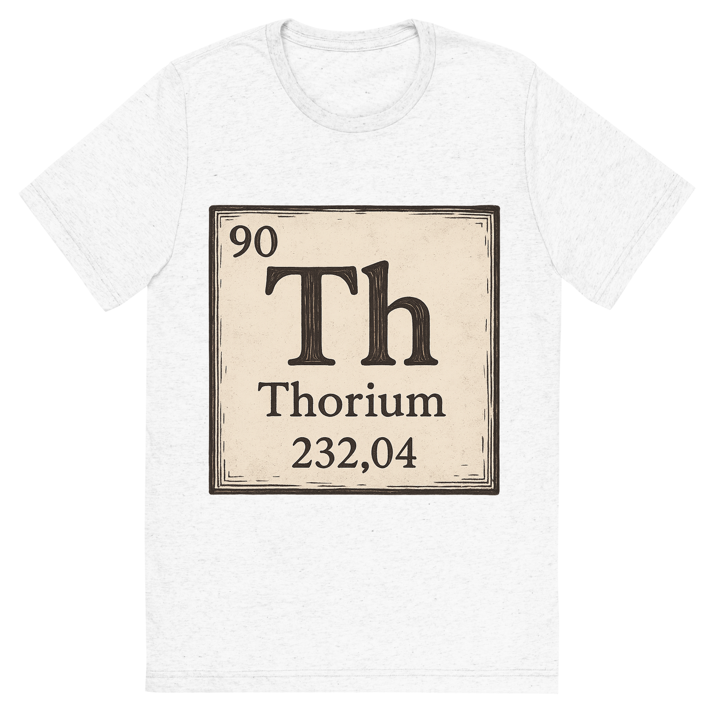 Front view of a Premium Tri-Blend Crew Neck T-Shirt in Solid White showing 'A line art, nostalgic graphic of thorium's entry on the periodic table, use a dark color for the lines and text'