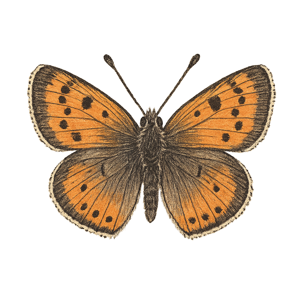 A hand-drawn, tranquil graphic of small copper butterfly – a t-shirt design