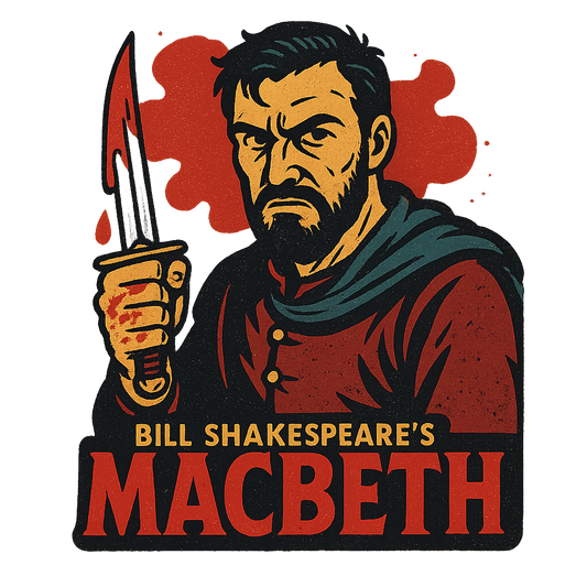 A retro, edgy graphic of a visual representation of a key theme and character from william shakespeare's macbeth – a t-shirt design