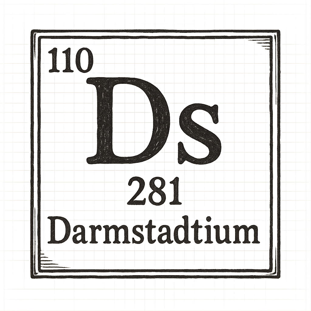 A line art, nostalgic graphic of darmstadtium's entry on the periodic table, use a dark color for the lines and text – a t-shirt design