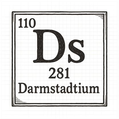 A line art, nostalgic graphic of darmstadtium's entry on the periodic table, use a dark color for the lines and text – a t-shirt design