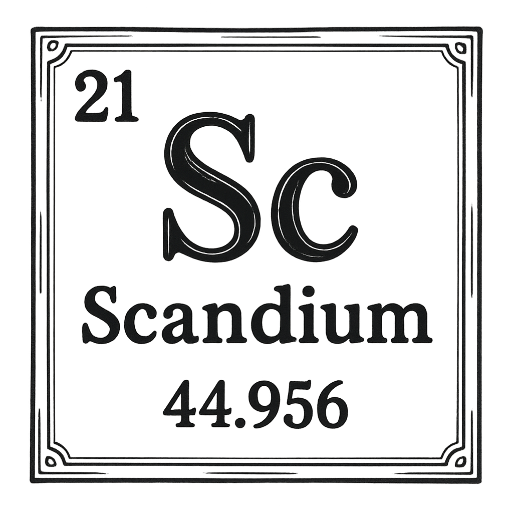 A line art, nostalgic graphic of scandium's entry on the periodic table, use a dark color for the lines and text – a t-shirt design