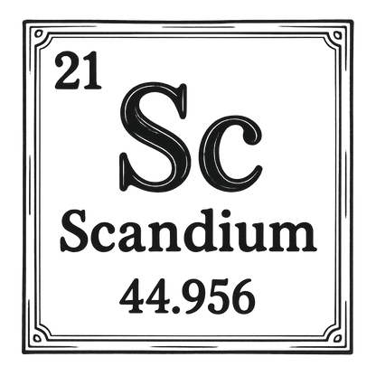 A line art, nostalgic graphic of scandium's entry on the periodic table, use a dark color for the lines and text – a t-shirt design
